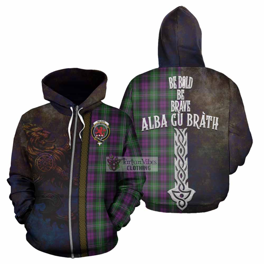 Tartan Vibes Clothing Wilson Tartan Family Crest Hoodie Alba Gu Brath Be Brave Lion Ancient Style