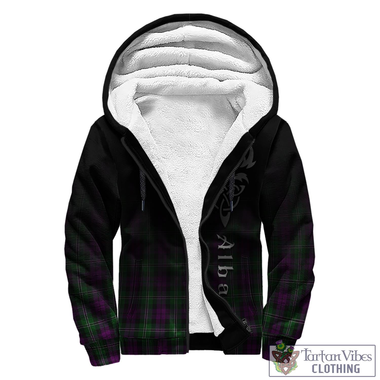 Tartan Vibes Clothing Wilson Tartan Sherpa Hoodie Featuring Alba Gu Brath Family Crest Celtic Inspired