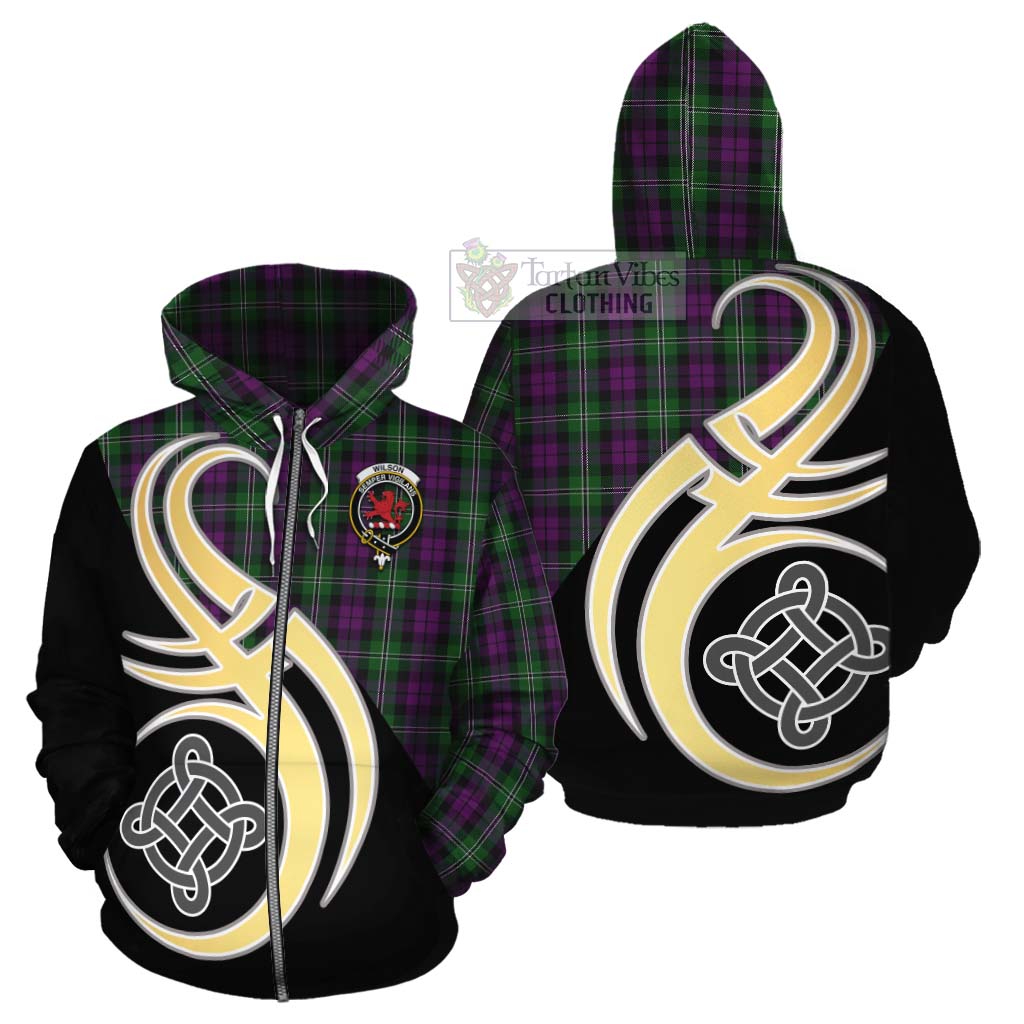 Tartan Vibes Clothing Wilson Tartan Cotton Hoodie with Family Crest and Celtic Symbol Style