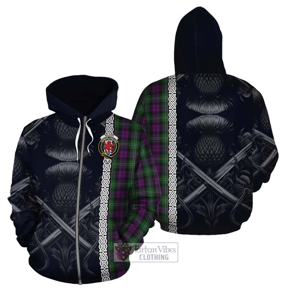 Tartan Vibes Clothing Wilson Tartan Cotton Hoodie with Family Crest Cross Sword Thistle Celtic Vibes