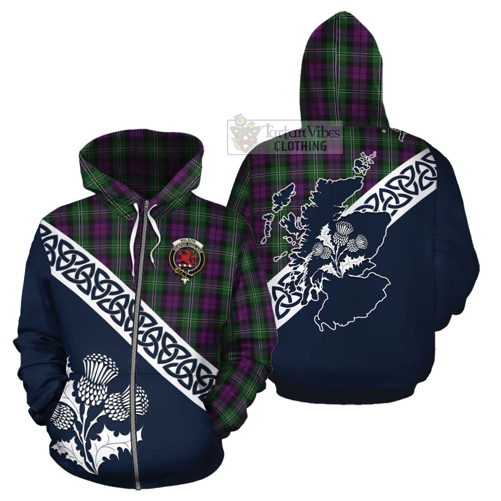 Tartan Vibes Clothing Wilson Tartan Cotton Hoodie Featuring Thistle and Scotland Map
