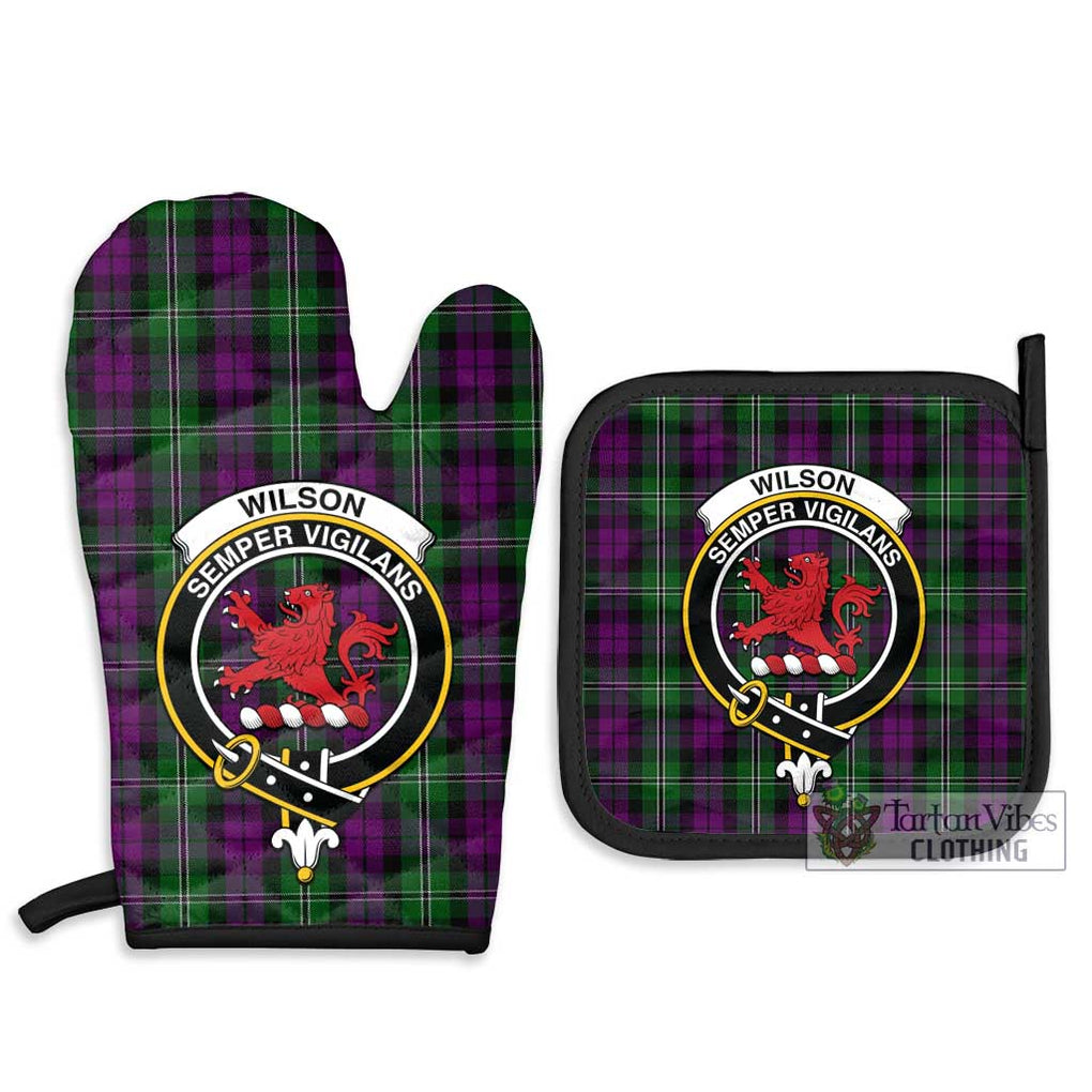 Wilson Tartan Combo Oven Mitt & Pot-Holder with Family Crest Combo 1 Oven Mitt & 2 Pot-Holder Black - Tartan Vibes Clothing