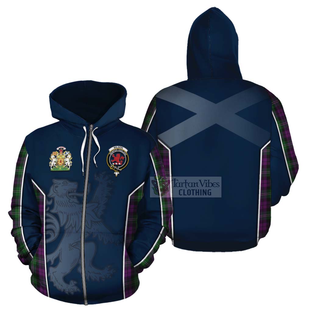 Tartan Vibes Clothing Wilson Tartan Cotton Hoodie with Family Crest and Lion Rampant Vibes Sport Style