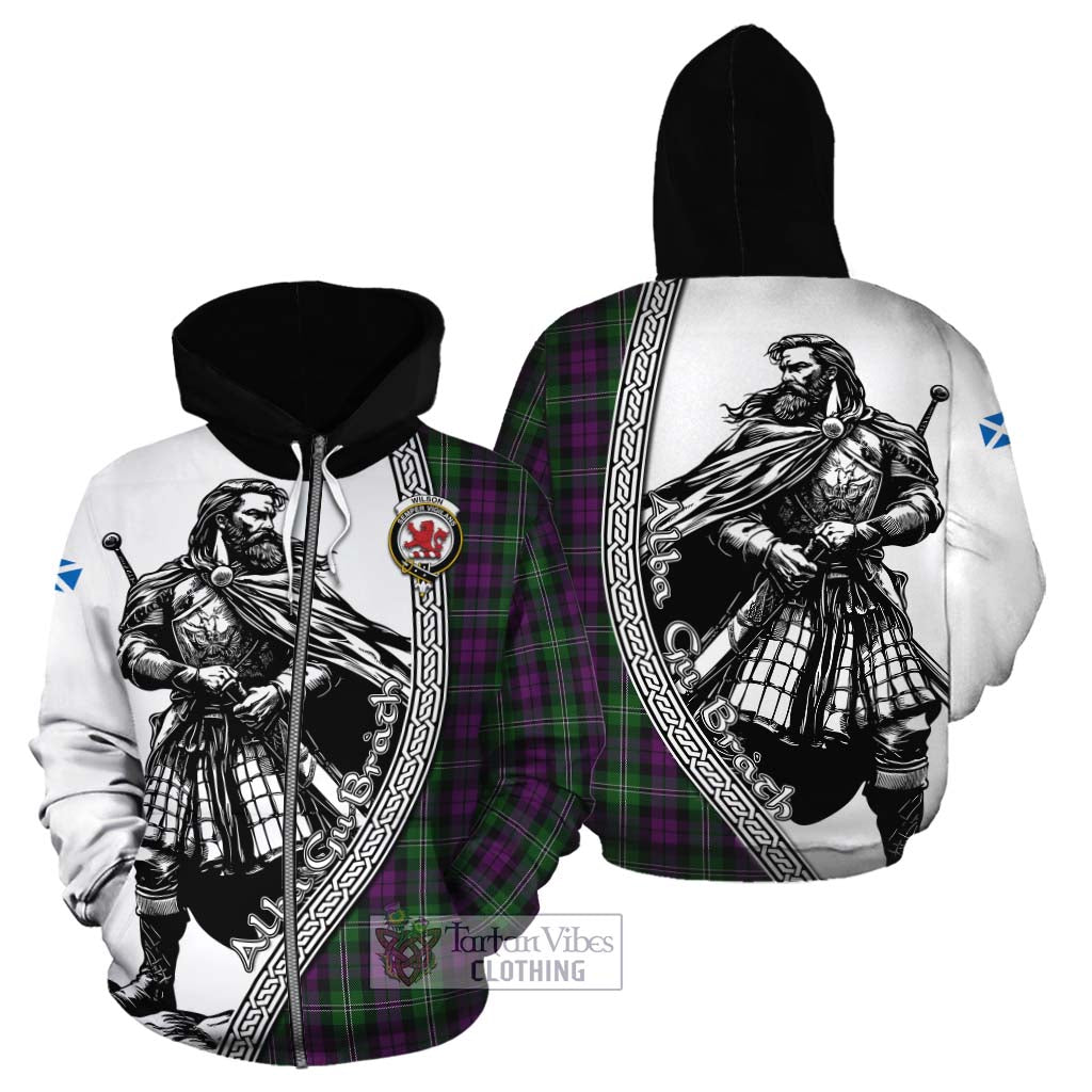 Tartan Vibes Clothing Wilson Tartan Clan Crest Cotton Hoodie with Highlander Warrior Celtic Style