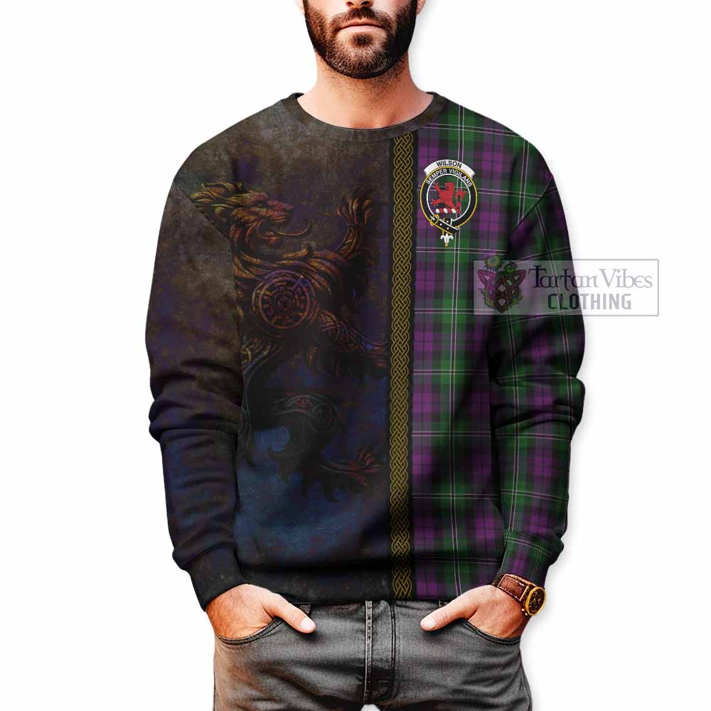Tartan Vibes Clothing Wilson Tartan Family Crest Sweatshirt Alba Gu Brath Be Brave Lion Ancient Style