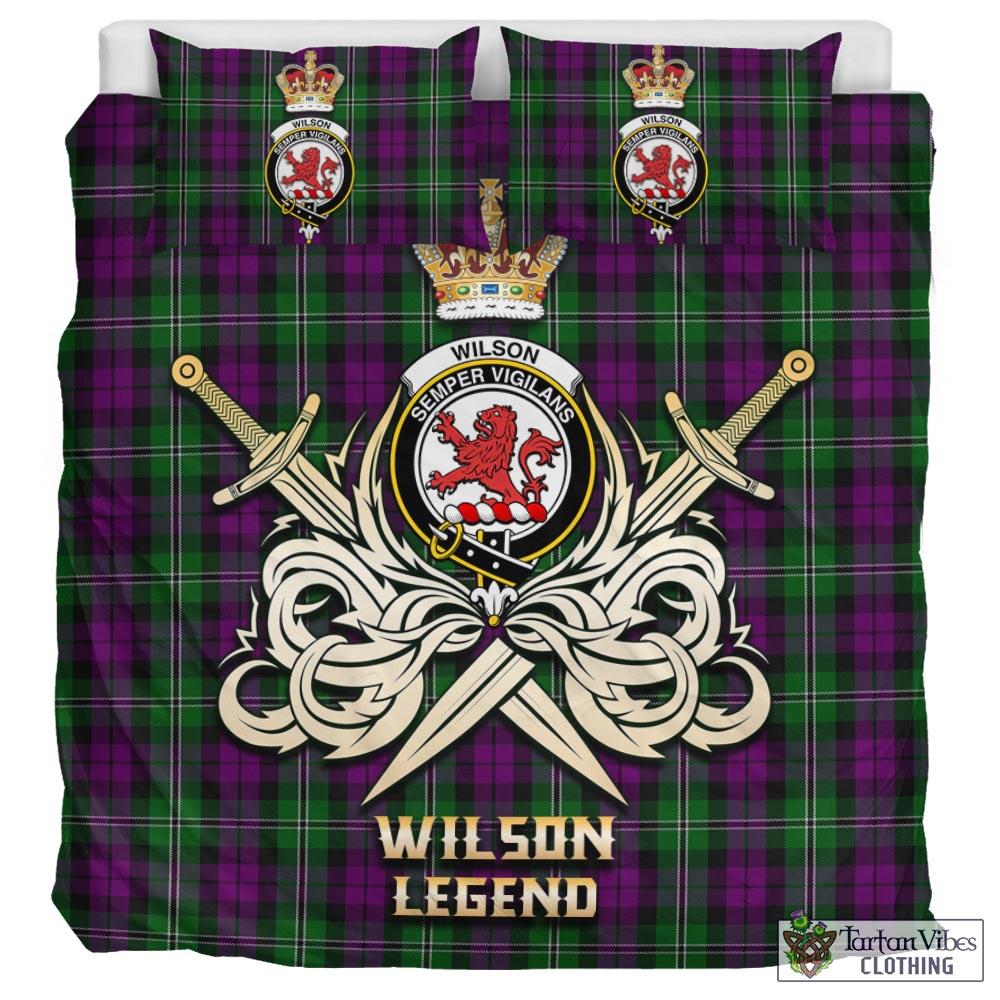 Tartan Vibes Clothing Wilson Tartan Bedding Set with Clan Crest and the Golden Sword of Courageous Legacy