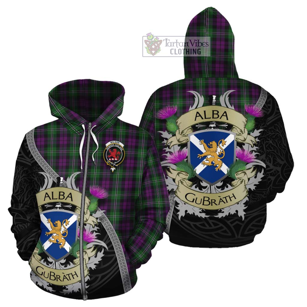 Tartan Vibes Clothing Wilson Tartan Family Crest Cotton Hoodie Lion Rampant Royal Thistle Shield Celtic Inspired