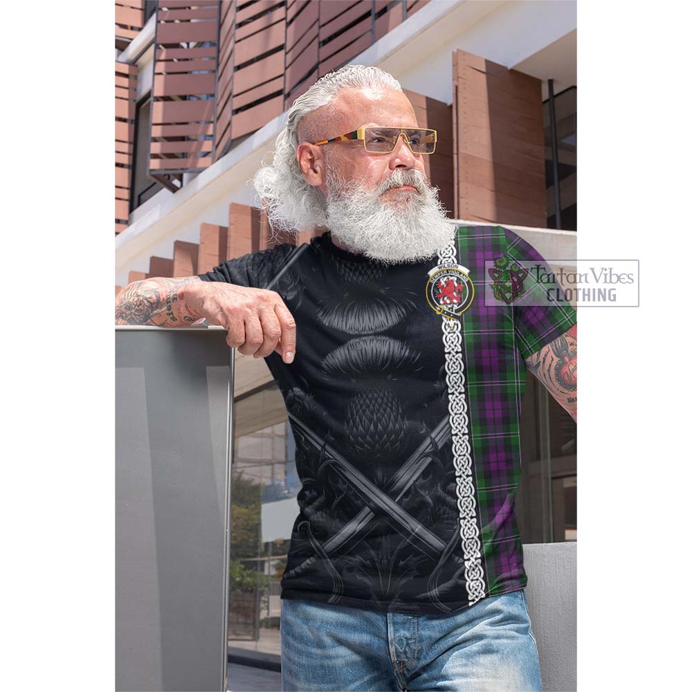 Tartan Vibes Clothing Wilson Tartan Cotton T-shirt with Family Crest Cross Sword Thistle Celtic Vibes