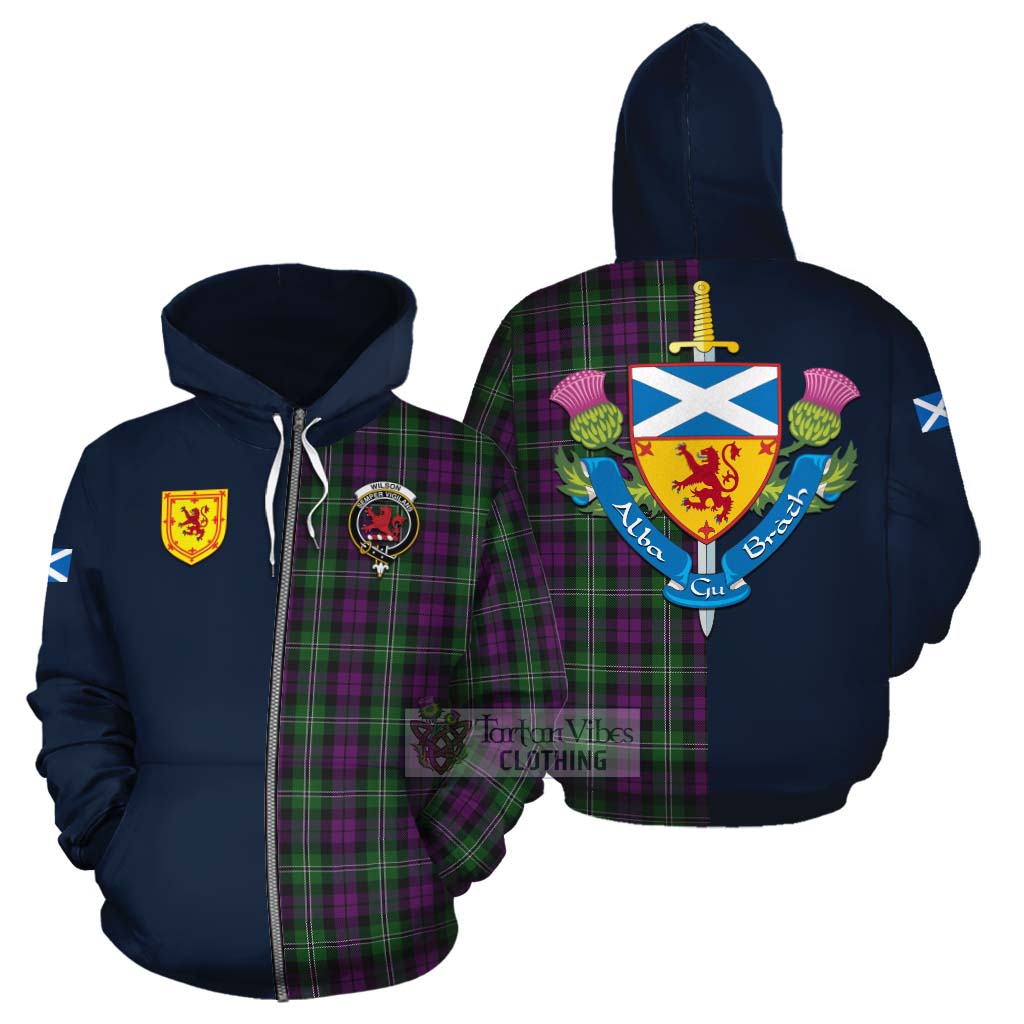 Tartan Vibes Clothing Wilson Tartan Cotton Hoodie Alba with Scottish Lion Royal Arm Half Style