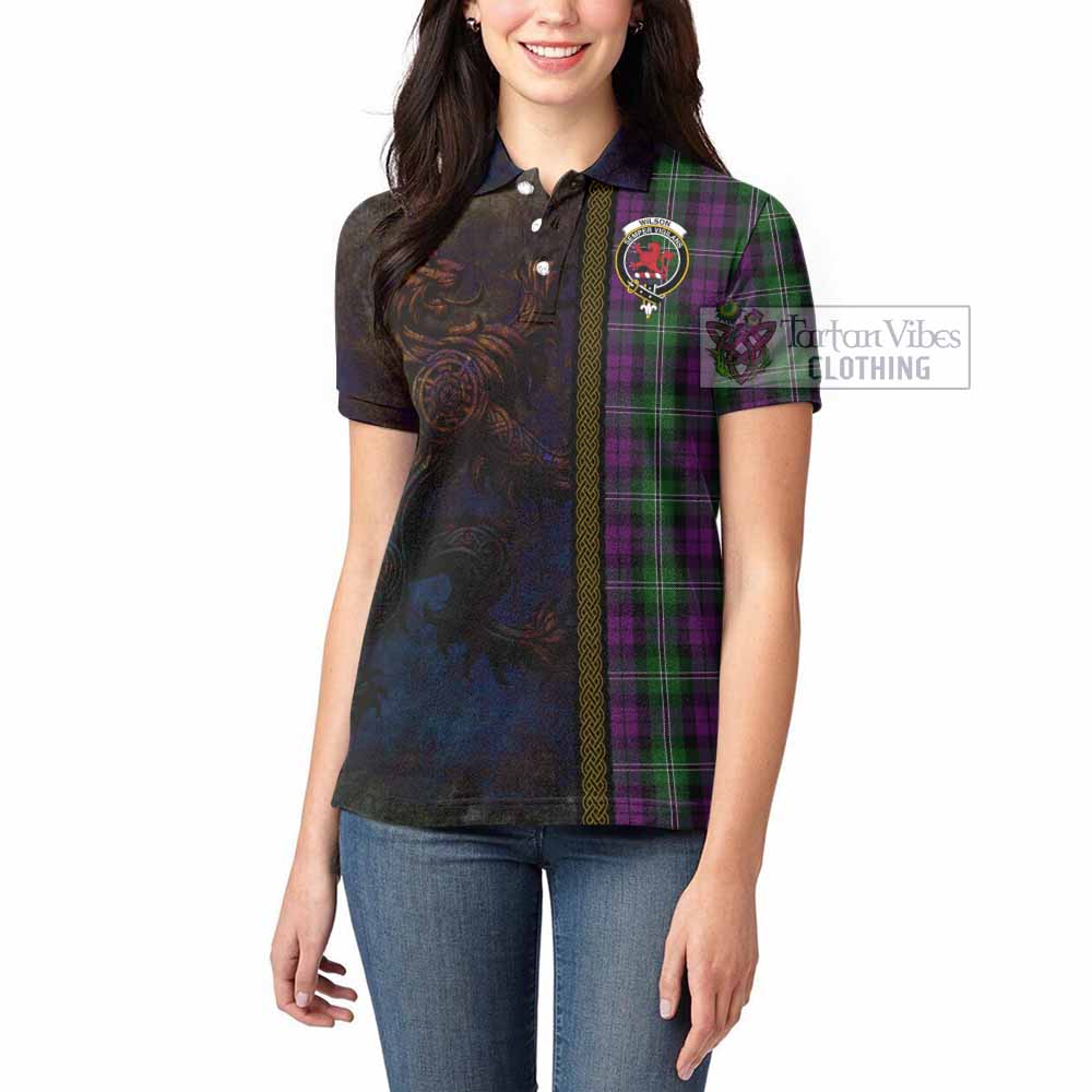 Tartan Vibes Clothing Wilson Tartan Family Crest Women's Polo Shirt Alba Gu Brath Be Brave Lion Ancient Style