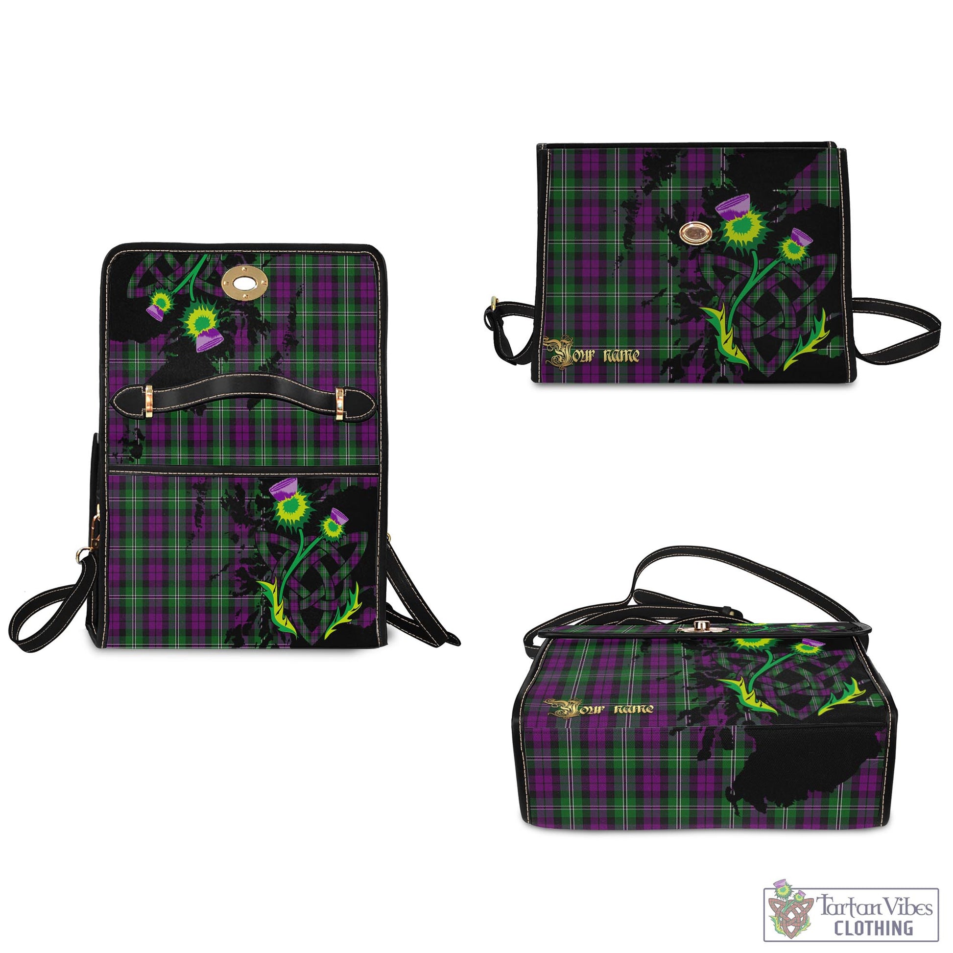 Tartan Vibes Clothing Wilson Tartan Waterproof Canvas Bag with Scotland Map and Thistle Celtic Accents