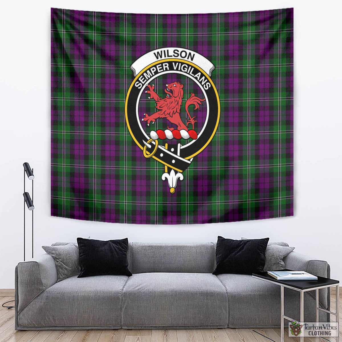 Tartan Vibes Clothing Wilson Tartan Tapestry Wall Hanging and Home Decor for Room with Family Crest