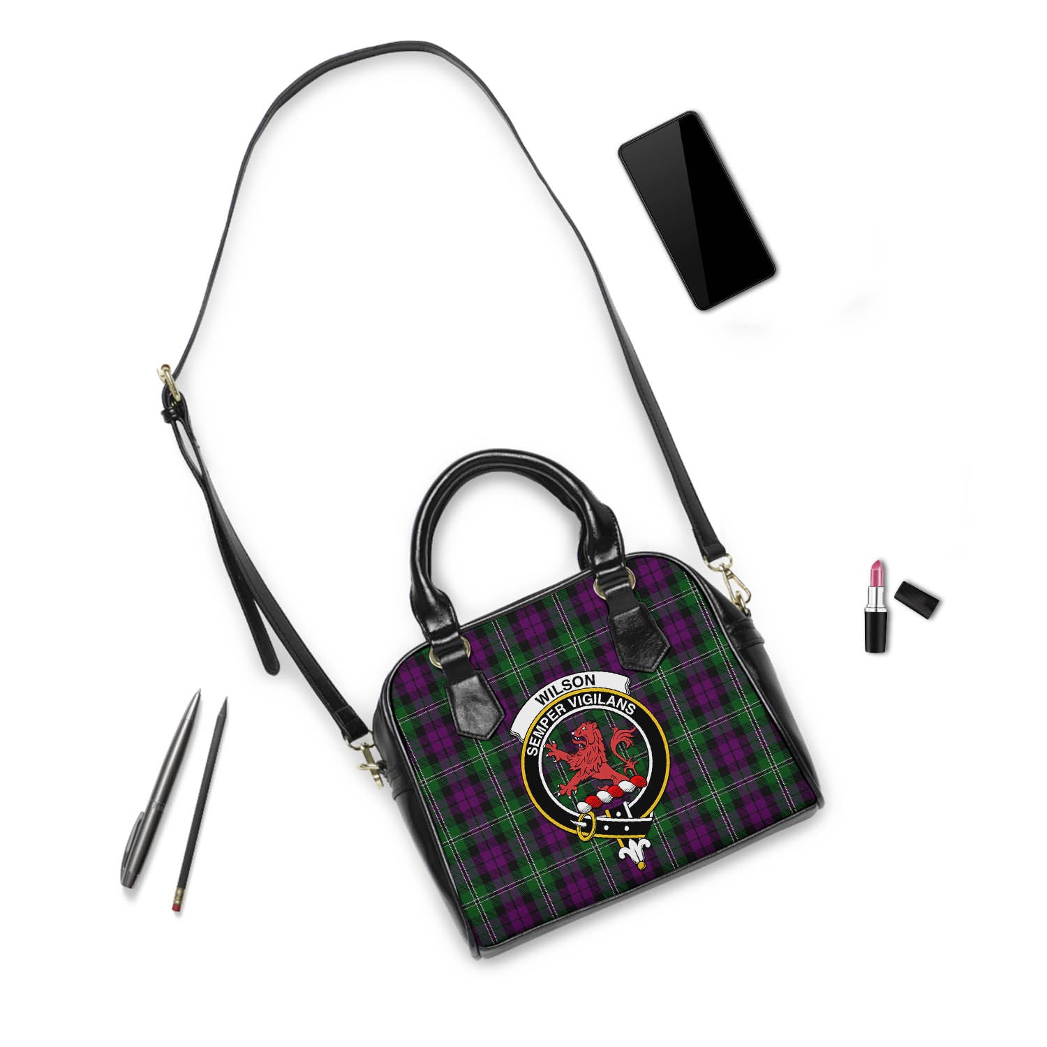 Wilson Tartan Shoulder Handbags with Family Crest - Tartanvibesclothing