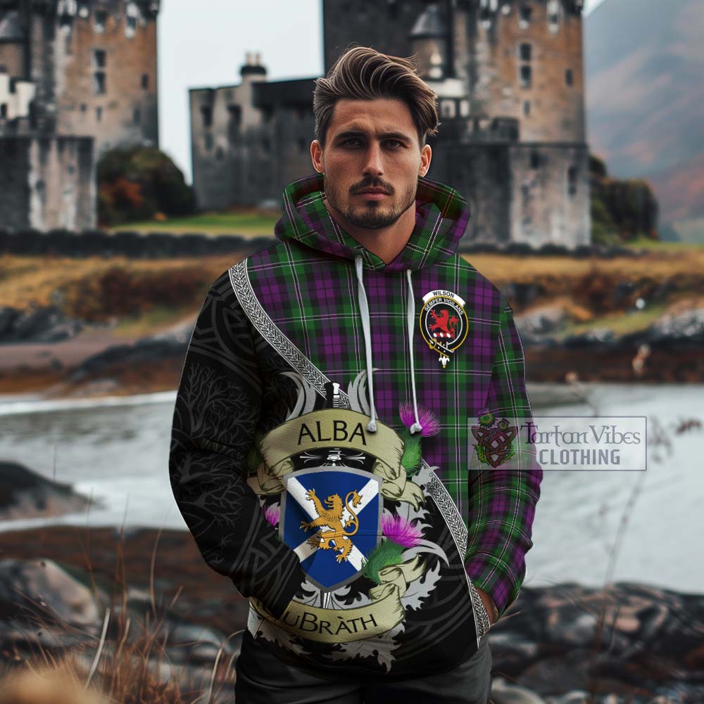 Tartan Vibes Clothing Wilson Tartan Family Crest Cotton Hoodie Lion Rampant Royal Thistle Shield Celtic Inspired