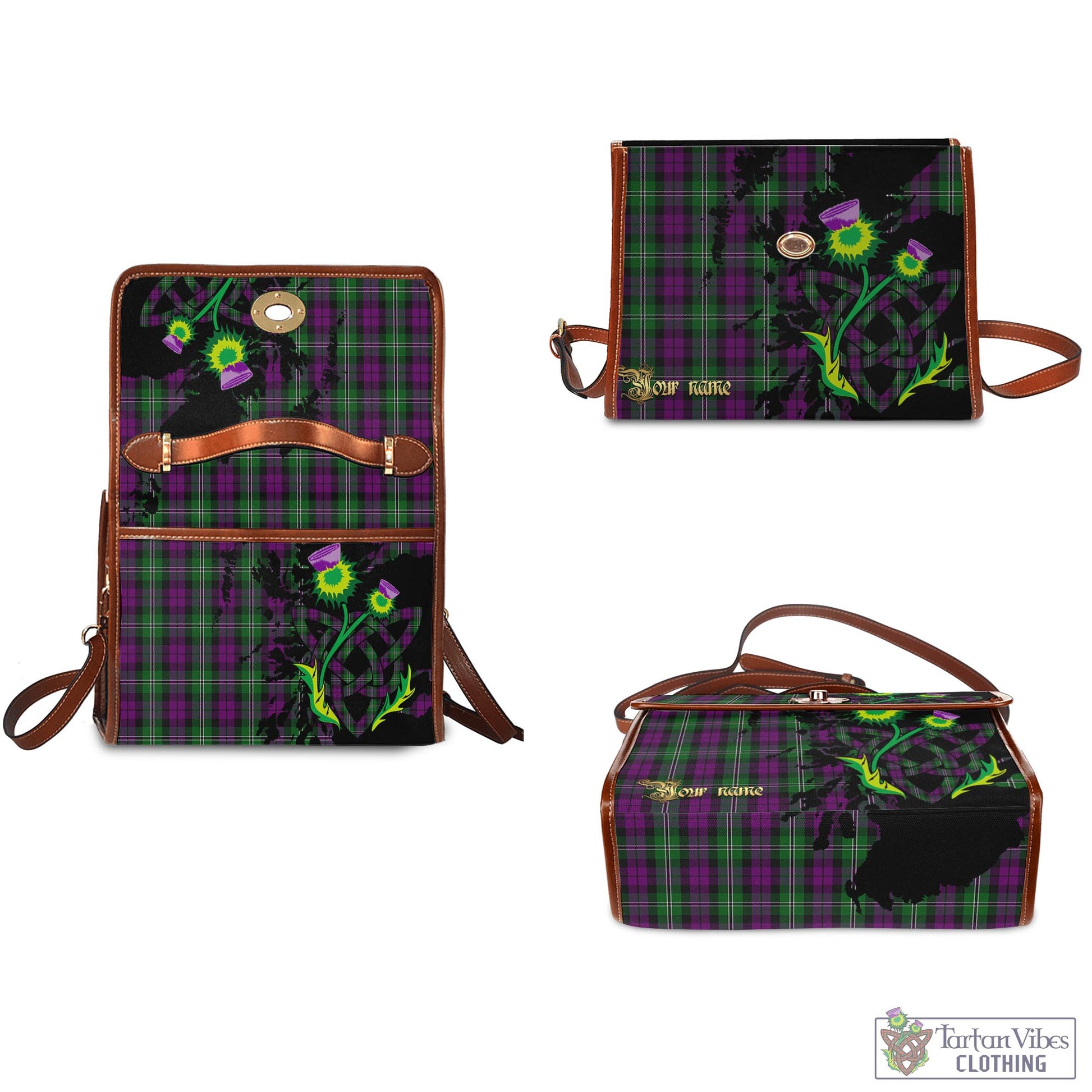 Tartan Vibes Clothing Wilson Tartan Waterproof Canvas Bag with Scotland Map and Thistle Celtic Accents