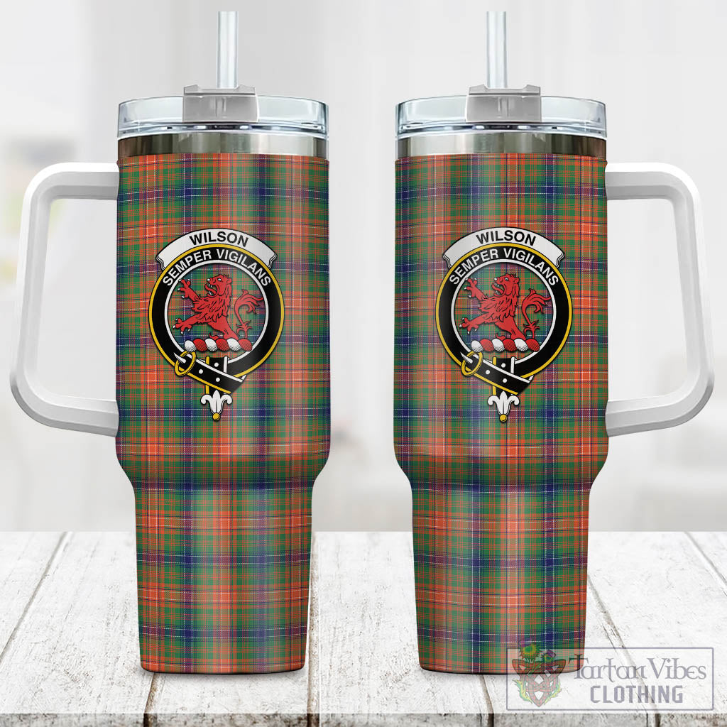Tartan Vibes Clothing Wilson Ancient Tartan and Family Crest Tumbler with Handle