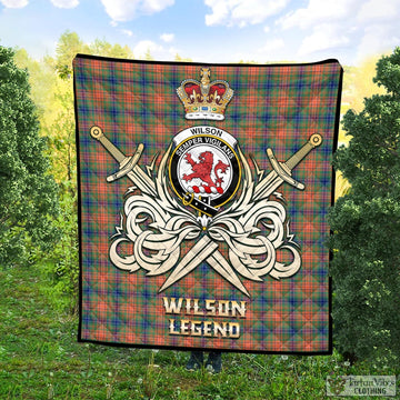 Wilson Ancient Tartan Quilt with Clan Crest and the Golden Sword of Courageous Legacy