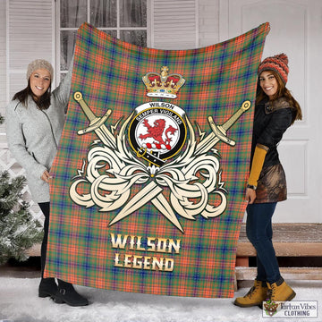 Wilson Ancient Tartan Blanket with Clan Crest and the Golden Sword of Courageous Legacy