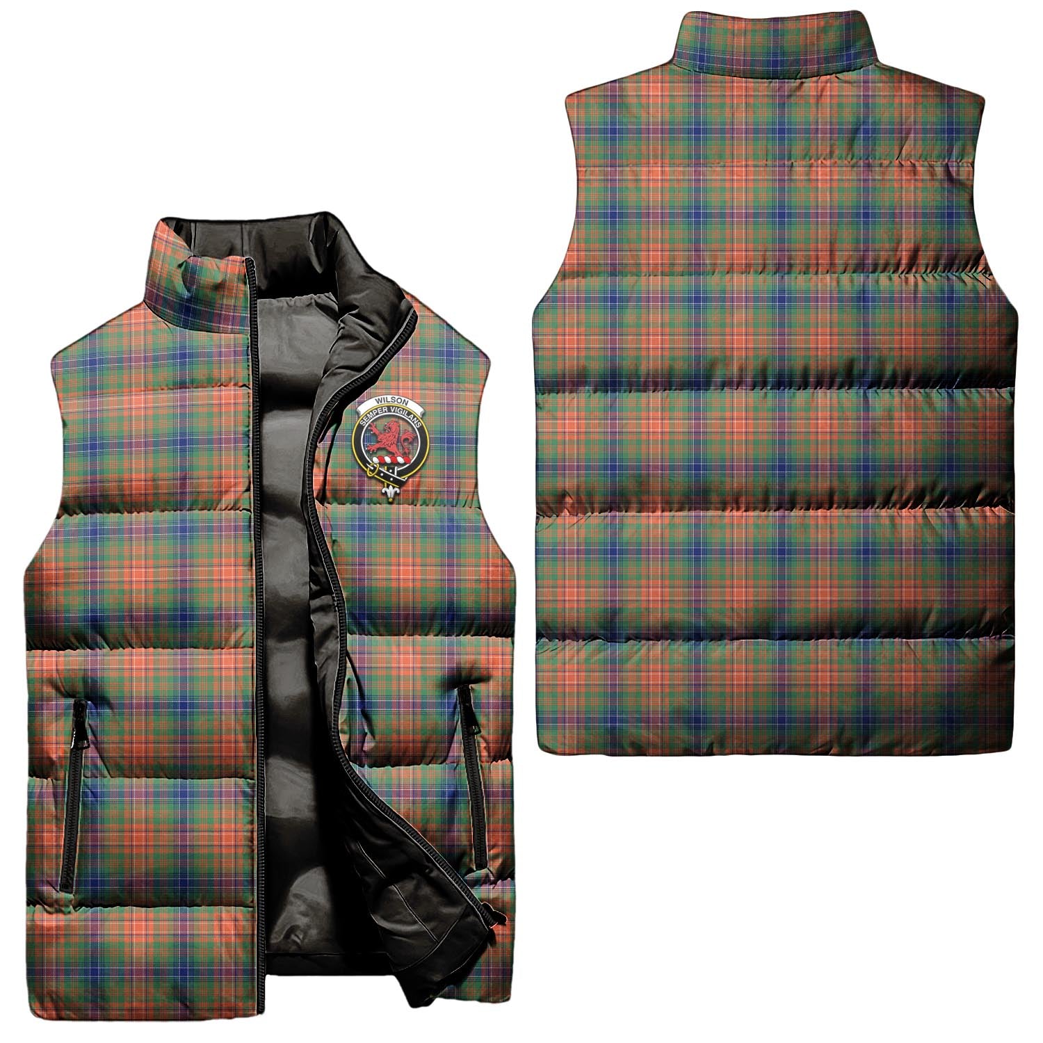 Wilson Ancient Tartan Sleeveless Puffer Jacket with Family Crest Unisex - Tartanvibesclothing