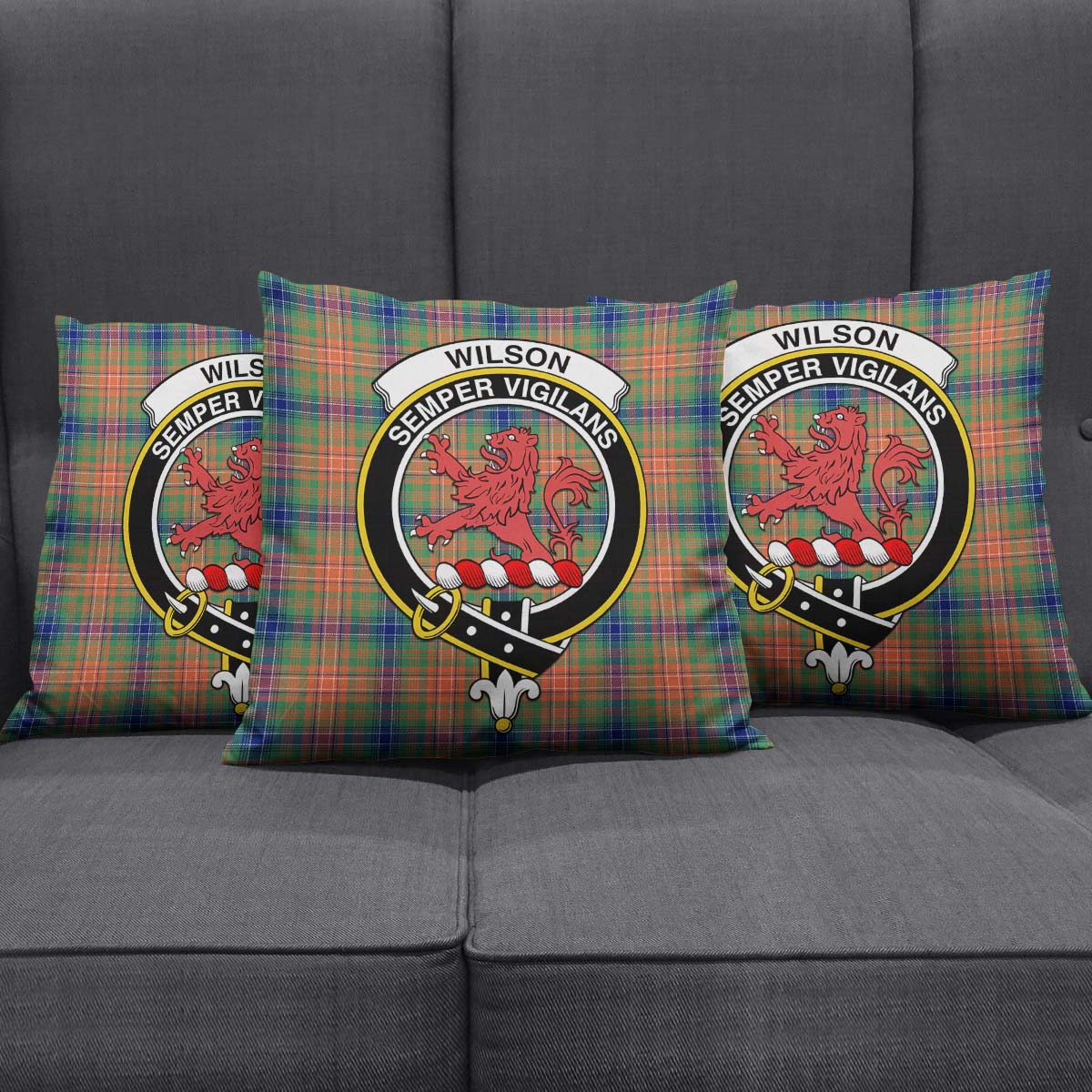 Wilson Ancient Tartan Pillow Cover with Family Crest Square Pillow Cover - Tartanvibesclothing Shop