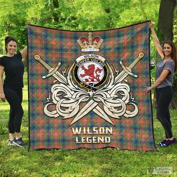 Wilson Ancient Tartan Quilt with Clan Crest and the Golden Sword of Courageous Legacy