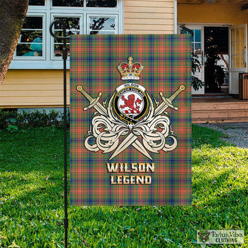 Wilson Ancient Tartan Flag with Clan Crest and the Golden Sword of Courageous Legacy