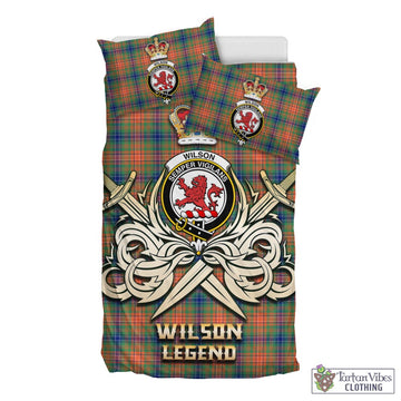 Wilson Ancient Tartan Bedding Set with Clan Crest and the Golden Sword of Courageous Legacy