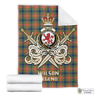 Wilson Ancient Tartan Blanket with Clan Crest and the Golden Sword of Courageous Legacy