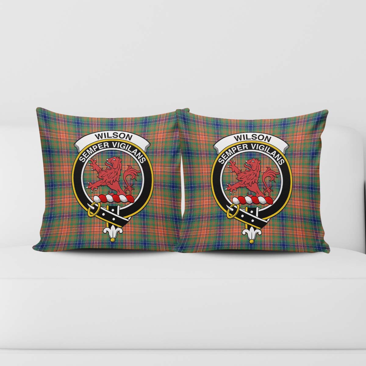 Wilson Ancient Tartan Pillow Cover with Family Crest - Tartanvibesclothing Shop