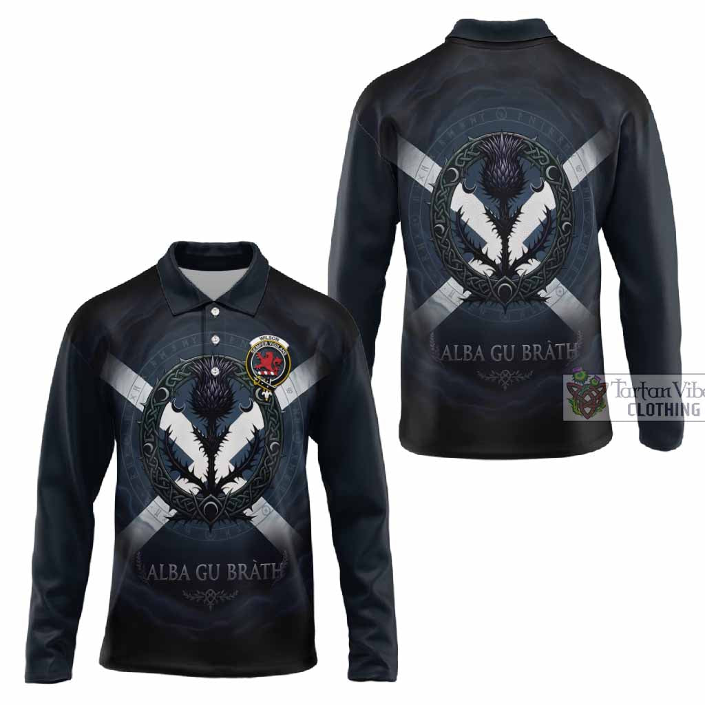 Wilson Clan Crest Long Sleeve Polo Shirt with Celtic Knot Thistle and Saltire