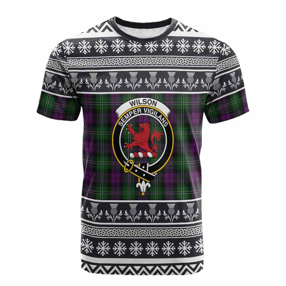 Wilson Clan Tartan Christmas Cotton T-shirt with Family Crest - Tartan Vibes Clothing