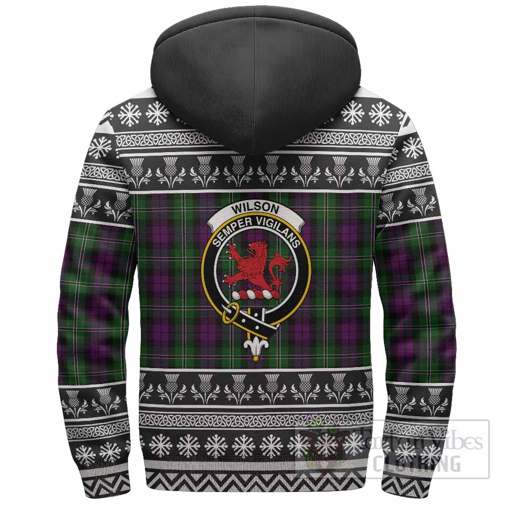 Wilson Clan Tartan Christmas Fleece Hoodie with Family Crest - Tartan Vibes Clothing