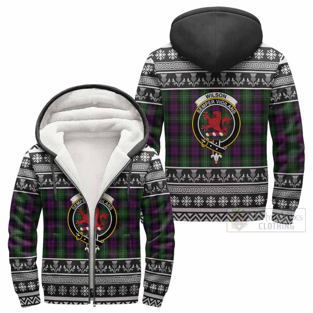 Wilson Clan Tartan Christmas Fleece Hoodie with Family Crest - Tartan Vibes Clothing