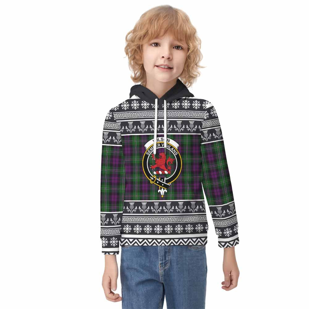 Wilson Clan Tartan Christmas Kid Hoodie with Family Crest - Tartan Vibes Clothing
