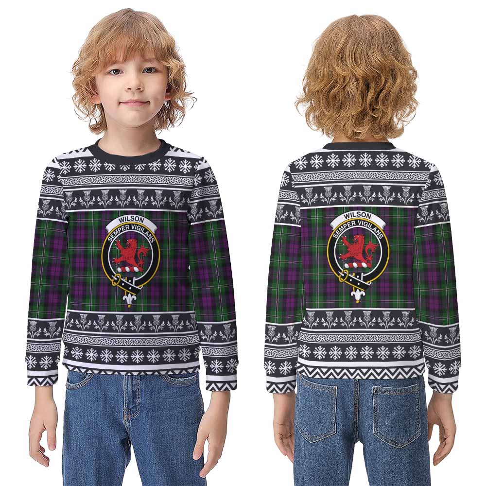 Wilson Clan Tartan Christmas Kid Ugly Sweatshirt with Family Crest - Tartan Vibes Clothing