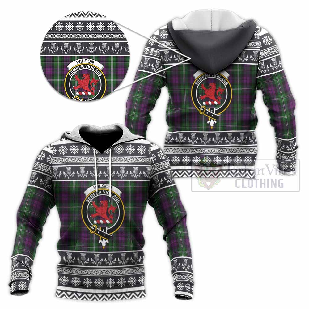 Wilson Clan Tartan Christmas Knitted Hoodie with Family Crest - Tartan Vibes Clothing
