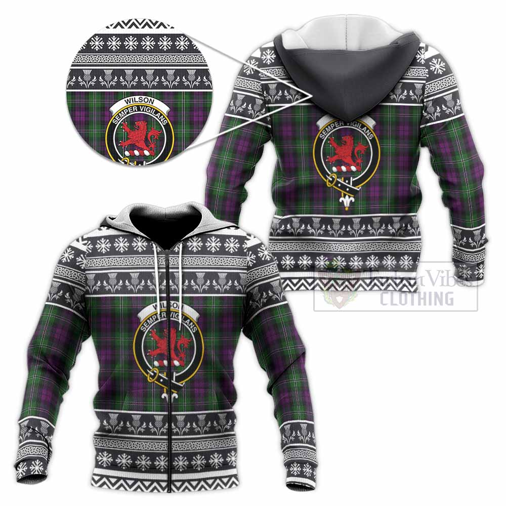 Wilson Clan Tartan Christmas Knitted Hoodie with Family Crest - Tartan Vibes Clothing