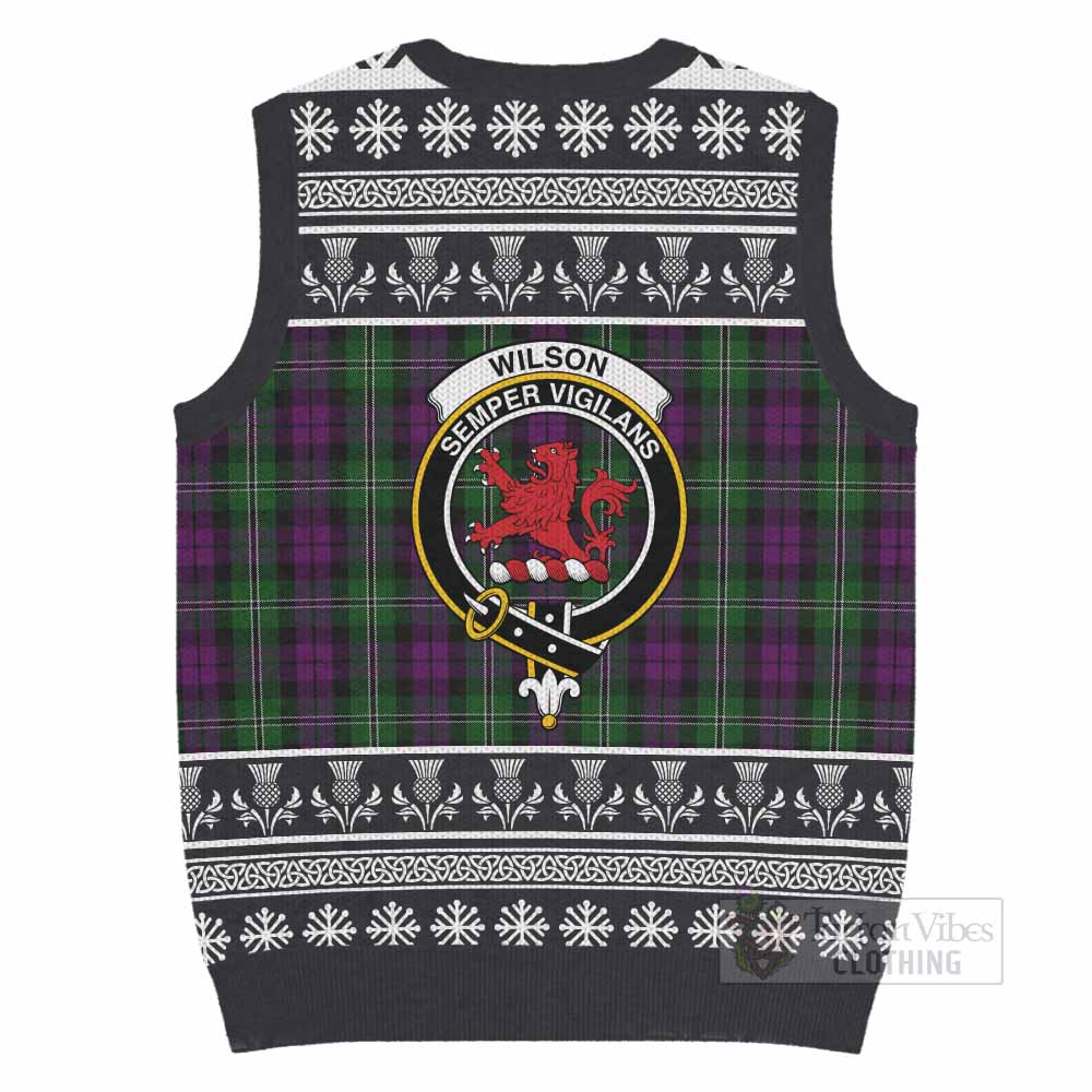 Wilson Clan Tartan Christmas Knitted V-Neck Vest with Family Crest - Tartan Vibes Clothing