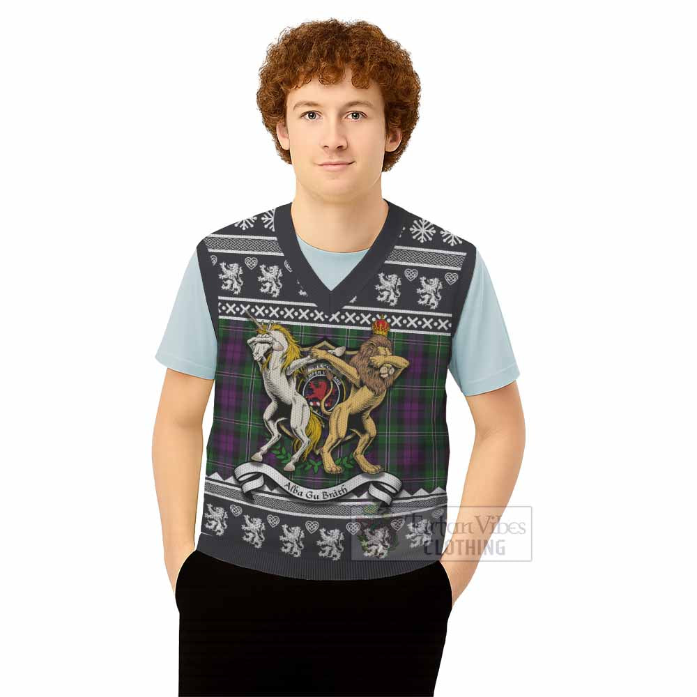 Wilson Clan Tartan Crest Christmas Knitted V-Neck Vest Coat of Arms Funny Style - Tartan Vibes Clothing