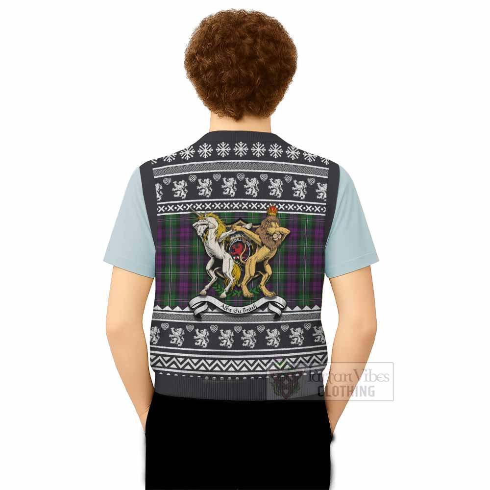 Wilson Clan Tartan Crest Christmas Knitted V-Neck Vest Coat of Arms Funny Style - Tartan Vibes Clothing