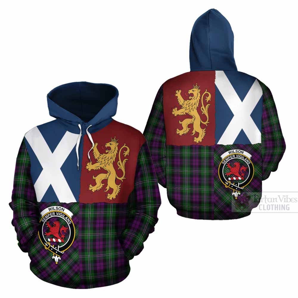 Wilson Crest Tartan Cotton Hoodie with Lion Rampant Saltire Style - Tartan Vibes Clothing