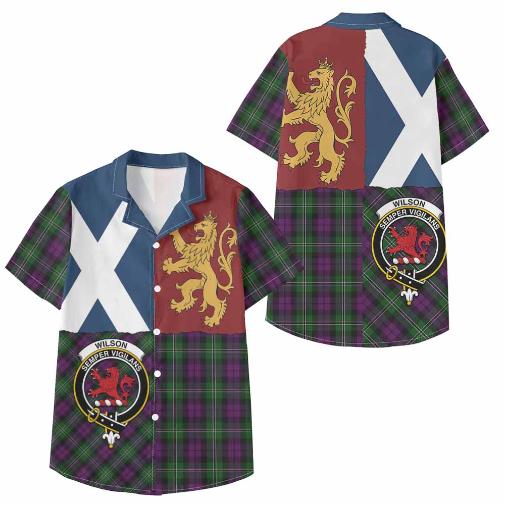 Wilson Crest Tartan Kid Hawaiian Shirt with Lion Rampant Saltire Style - Tartan Vibes Clothing