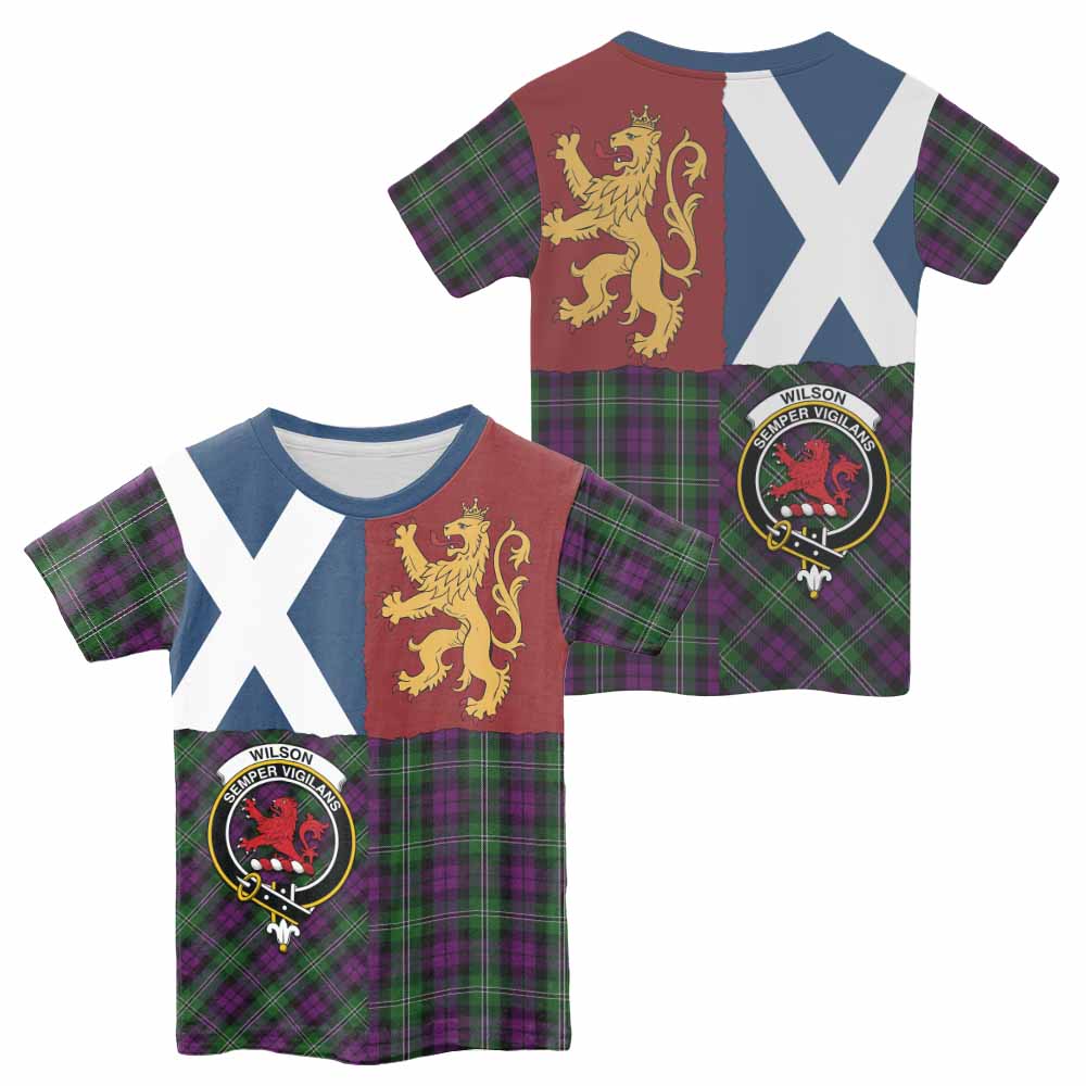 Wilson Crest Tartan Kid T-shirt with Lion Rampant Saltire Style - Tartan Vibes Clothing