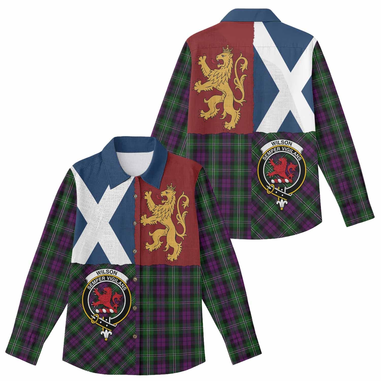 Wilson Crest Tartan Women Casual Shirt with Lion Rampant Saltire Style