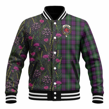 Wilson Family Crest Tartan Baseball Jacket Scottish Thistle Flower Pattern Half Style - Tartan Vibes Clothing