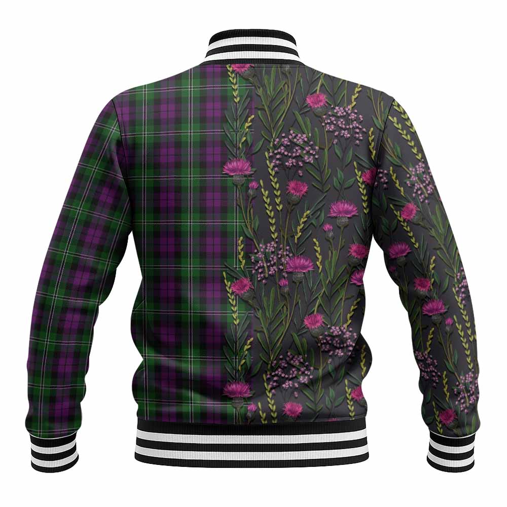 Wilson Family Crest Tartan Baseball Jacket Scottish Thistle Flower Pattern Half Style - Tartan Vibes Clothing