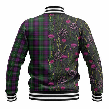 Wilson Family Crest Tartan Baseball Jacket Scottish Thistle Flower Pattern Half Style - Tartan Vibes Clothing