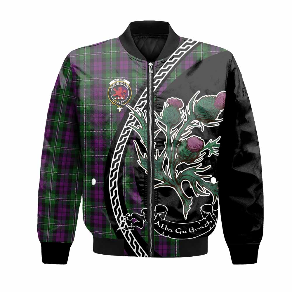 Wilson Family Crest Tartan Bomber Jacket Alba Thistle Inspired - Tartan Vibes Clothing