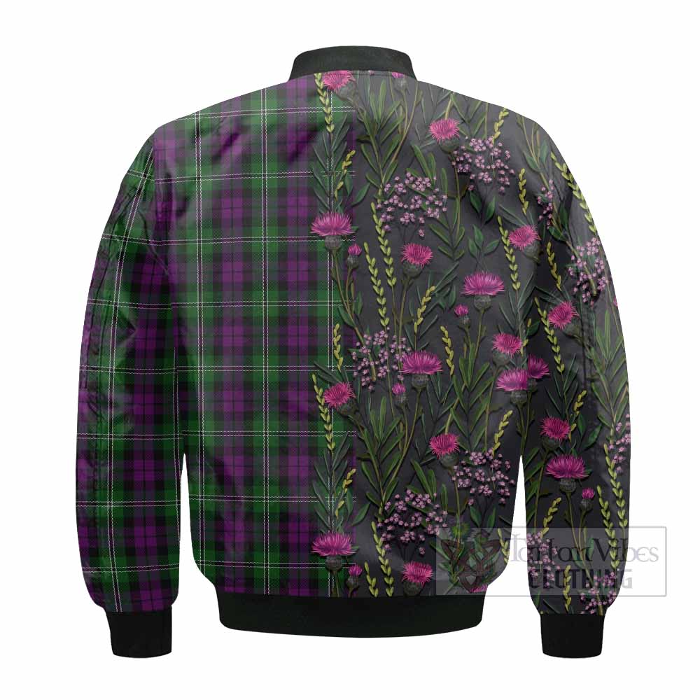 Wilson Family Crest Tartan Bomber Jacket Scottish Thistle Flower Pattern Half Style - Tartan Vibes Clothing