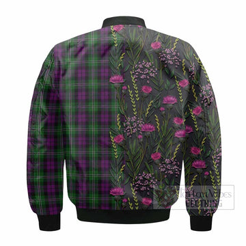 Wilson Family Crest Tartan Bomber Jacket Scottish Thistle Flower Pattern Half Style - Tartan Vibes Clothing